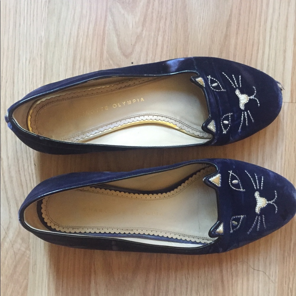 Charlotte Olympia Velvet Blue Flats